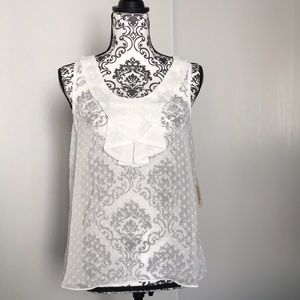 Business Casual White Polka Dots Blouse. S and M